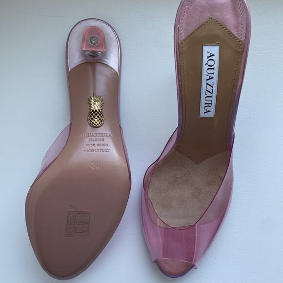 Aquazzura Tequila Pink PVC Mule Heels Size 38 | Made in Italy - Picture 3 of 4